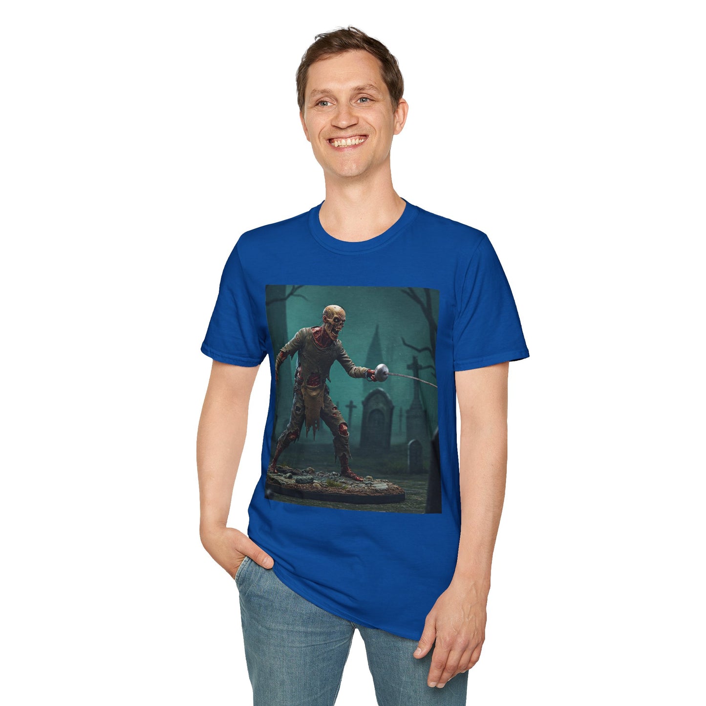 Zombie Swordsman Unisex Softstyle T-Shirt - Perfect for Halloween & Horror Fans