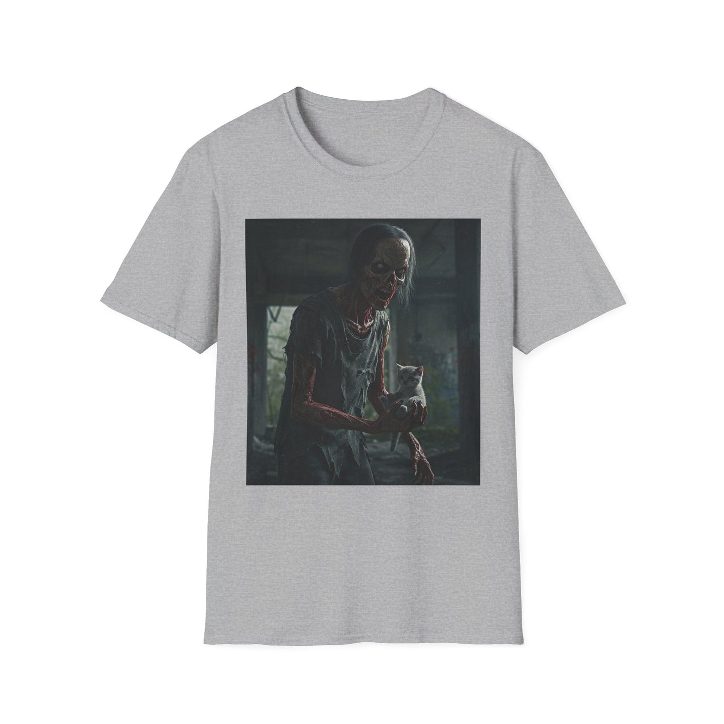 Creepy Cat Zombie Apocalyptic Portrait Tee, bold, decaying zombie graphic