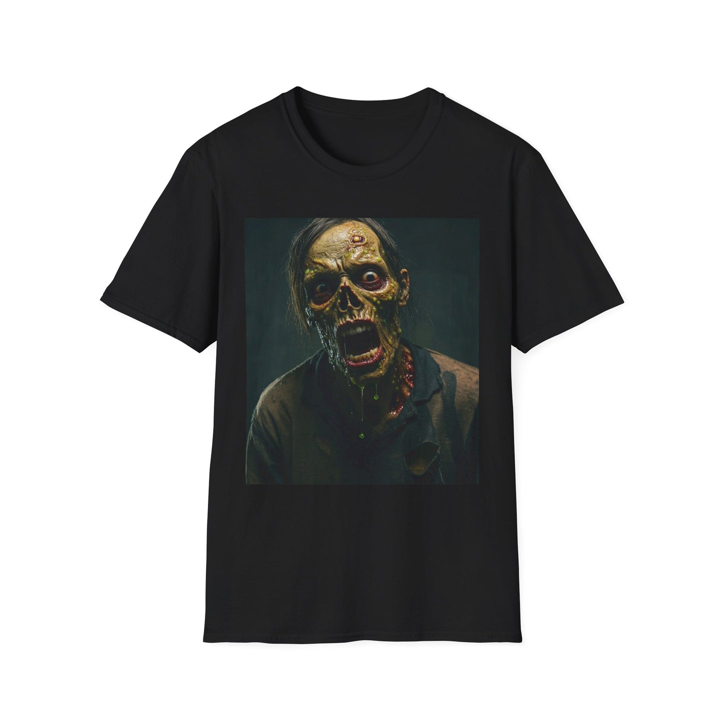 Apocalyptic Portrait Tee, bold, decaying zombie graphic