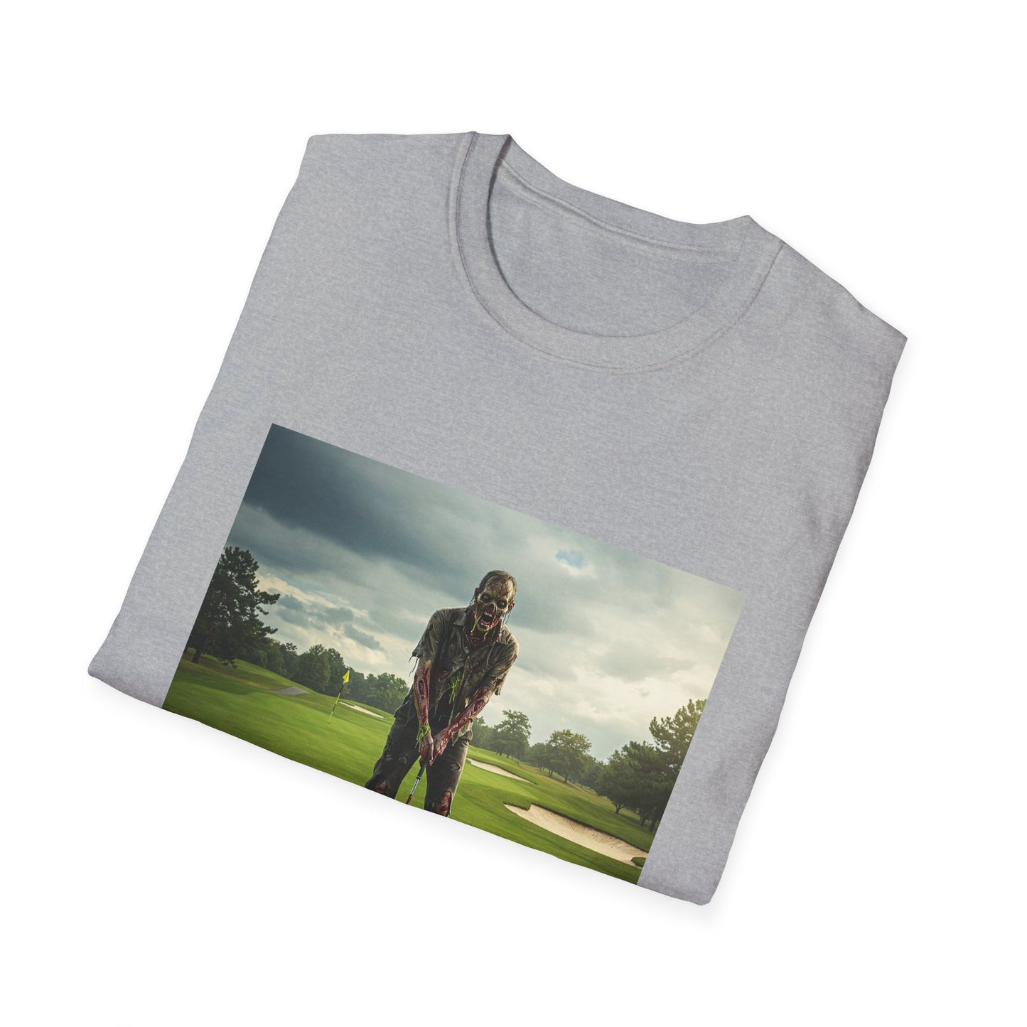 Inspirational Golf Swing Apocalyptic Portrait Tee, bold, decaying zombie graphic