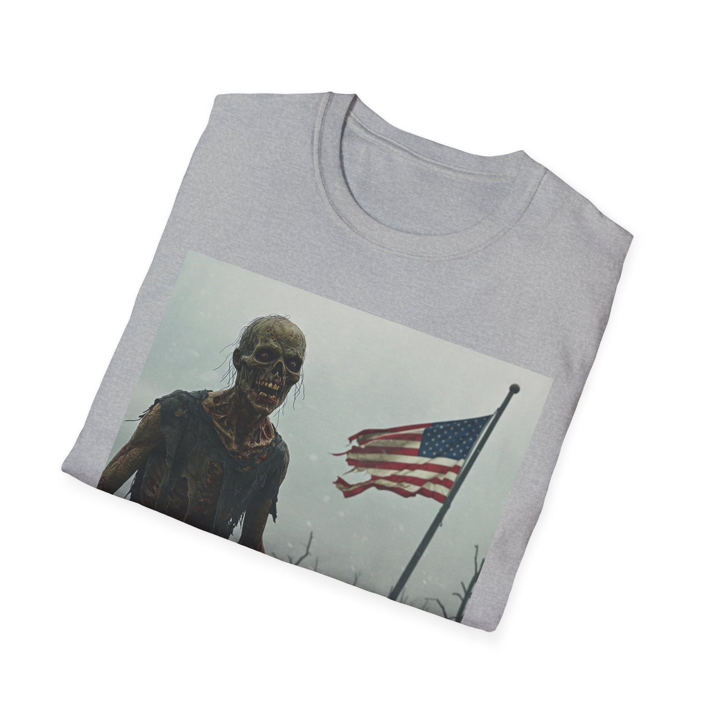 Patriot Zombie Apocalypse Apocalyptic Portrait Tee, bold, decaying zombie graphic