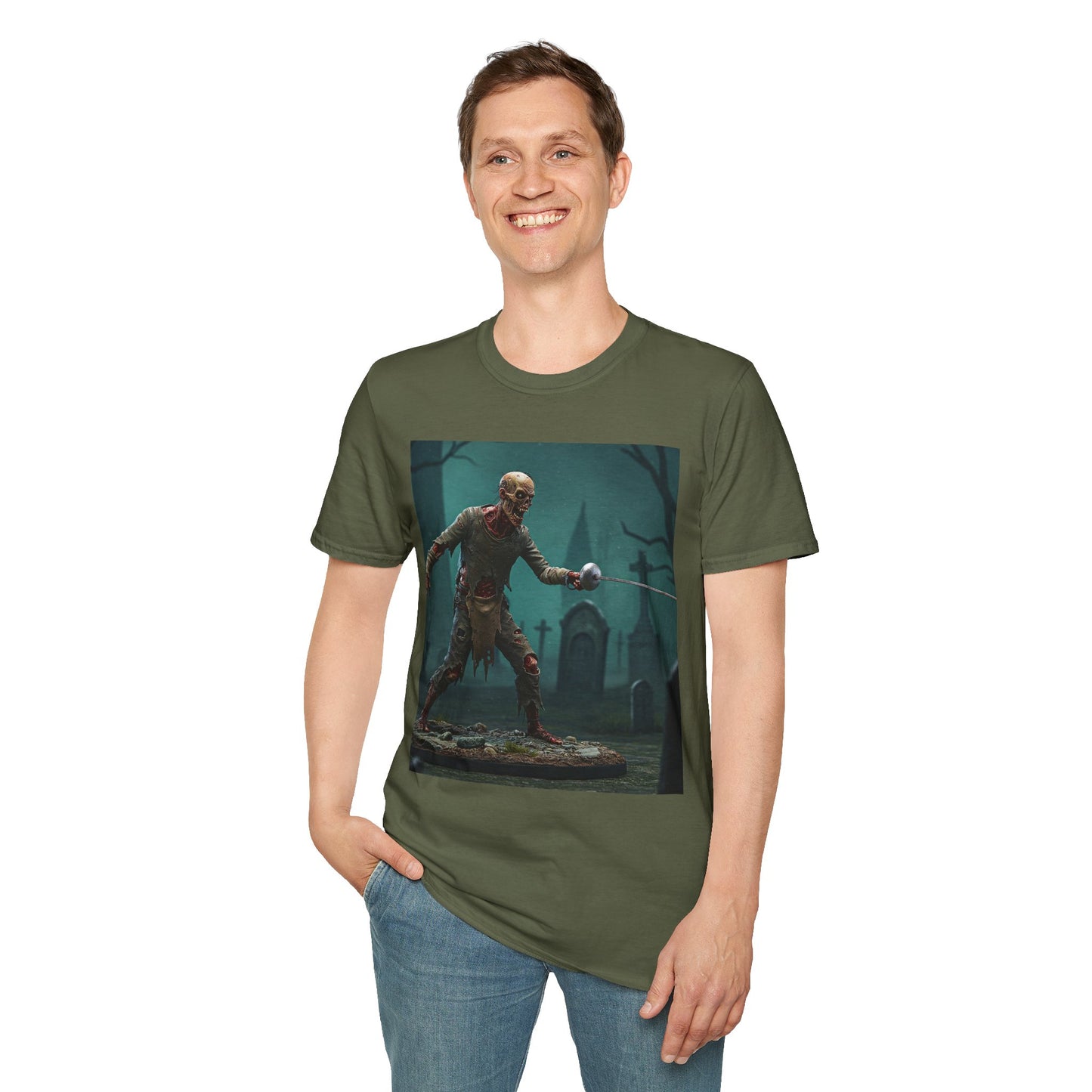 Zombie Swordsman Unisex Softstyle T-Shirt - Perfect for Halloween & Horror Fans