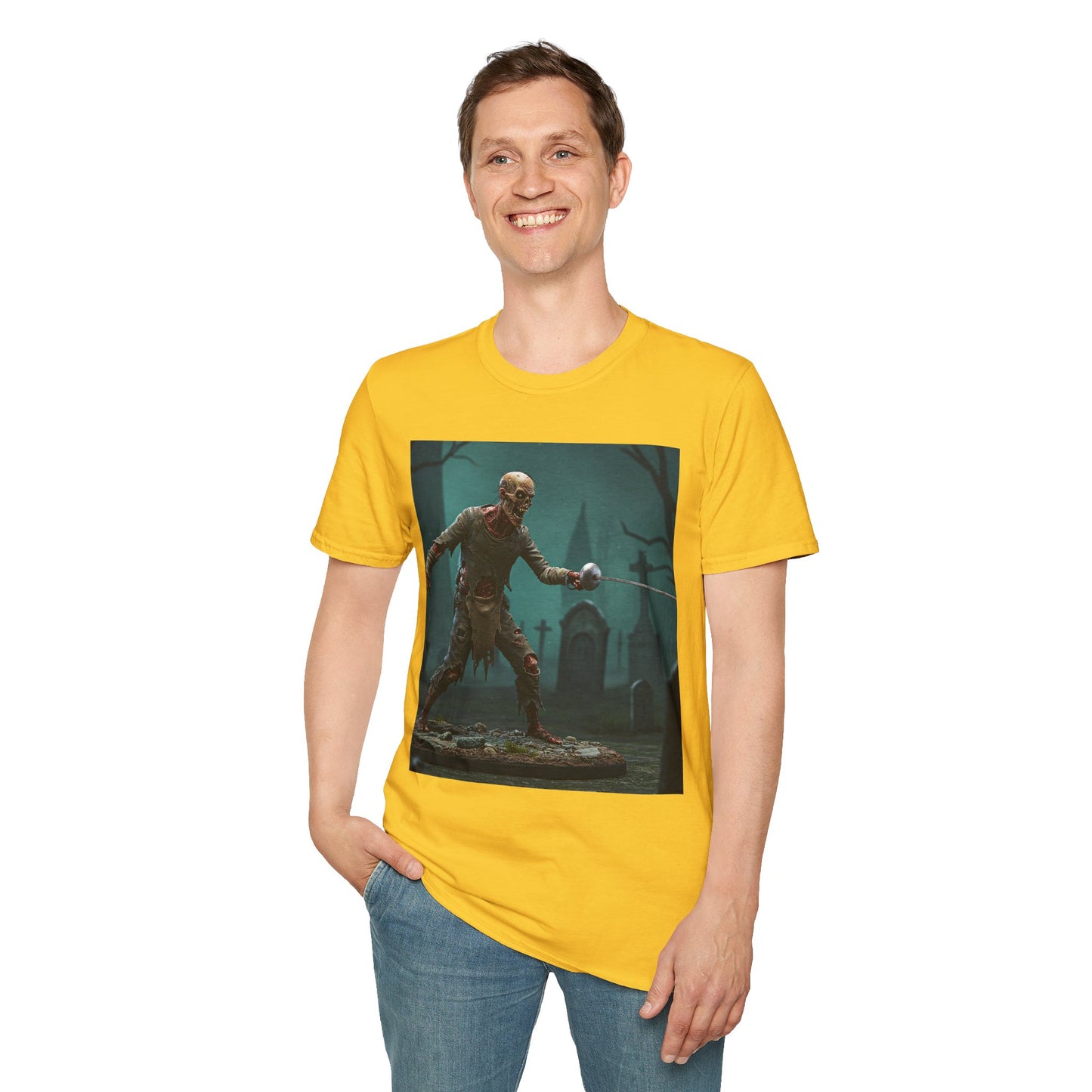 Zombie Swordsman Unisex Softstyle T-Shirt - Perfect for Halloween & Horror Fans