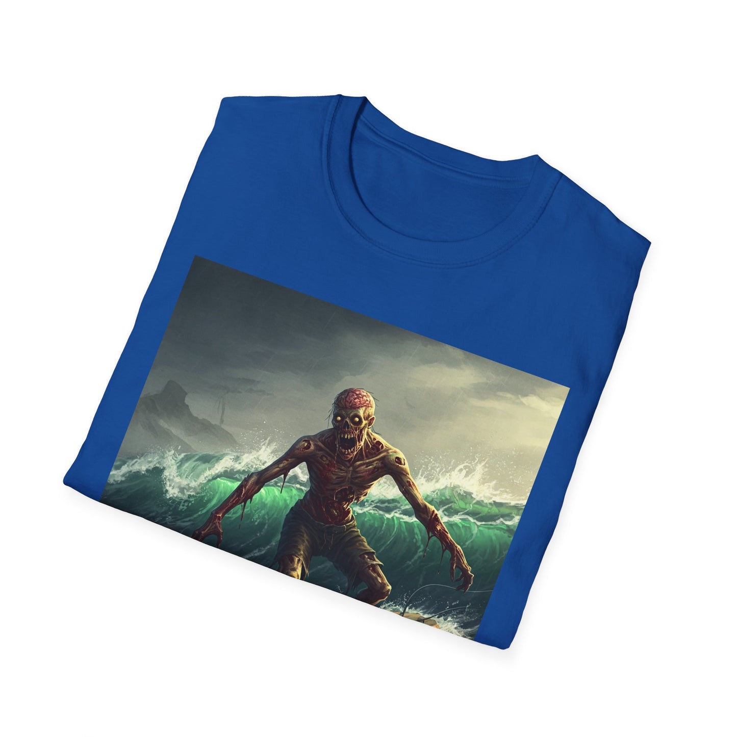 Zombie Surfer Apocalyptic Portrait Tee, bold, decaying zombie graphic