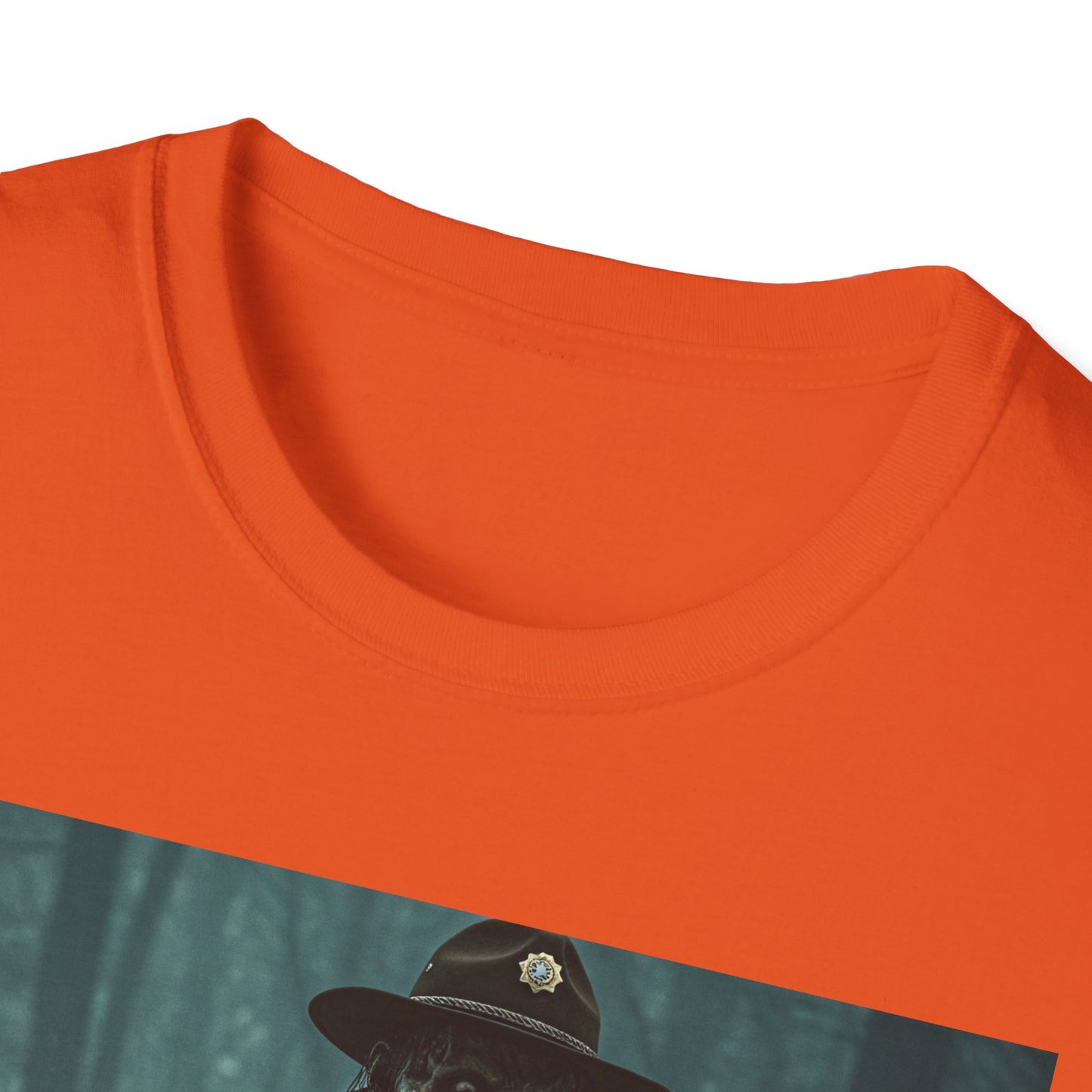 Creepy Forest Ranger Unisex Softstyle T-Shirt - Perfect for Halloween & Horror Fans