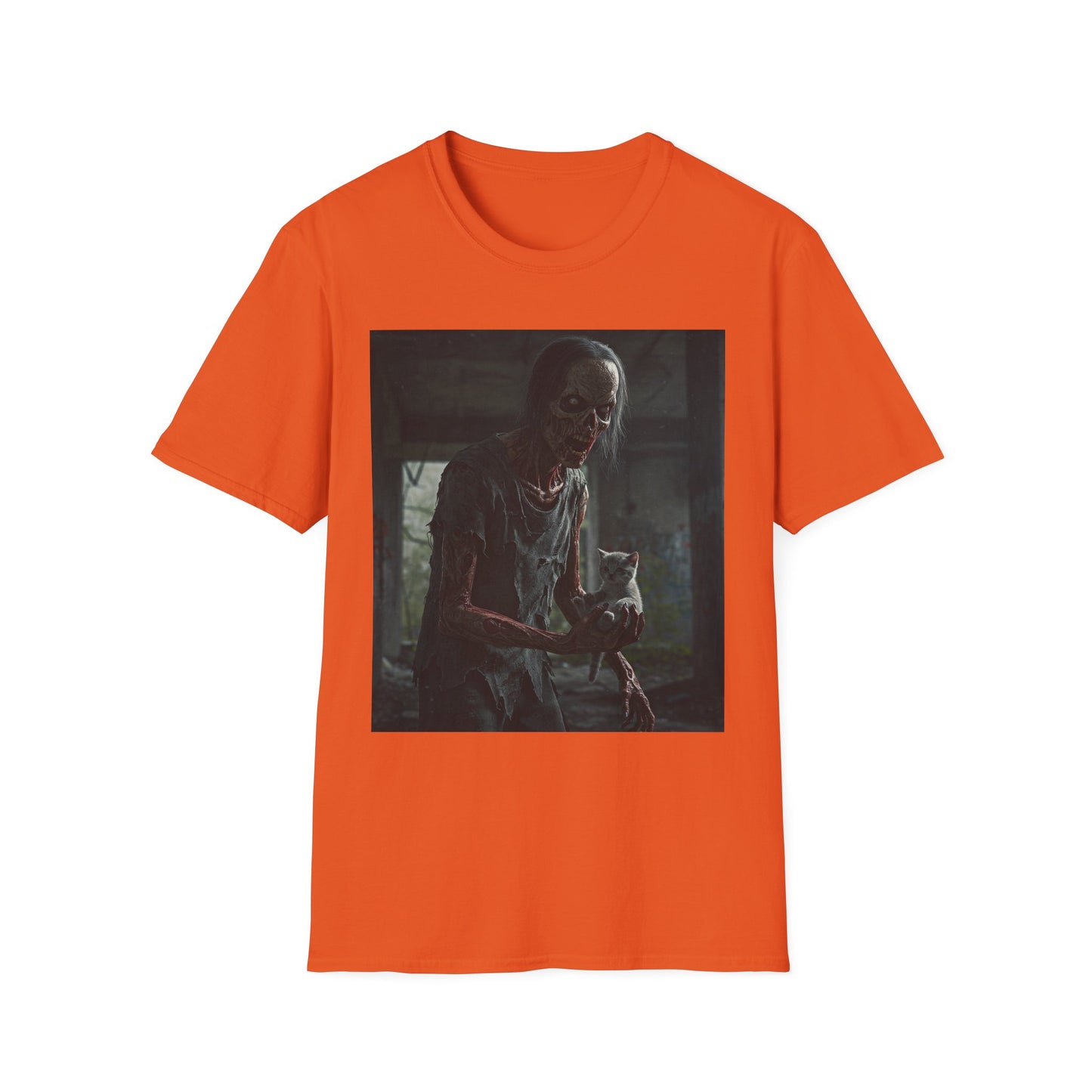 Creepy Cat Zombie Apocalyptic Portrait Tee, bold, decaying zombie graphic