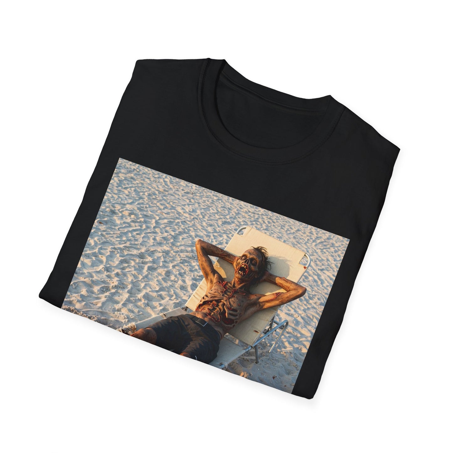 Relaxing Beach Apocalyptic Portrait Tee, bold, decaying zombie graphic