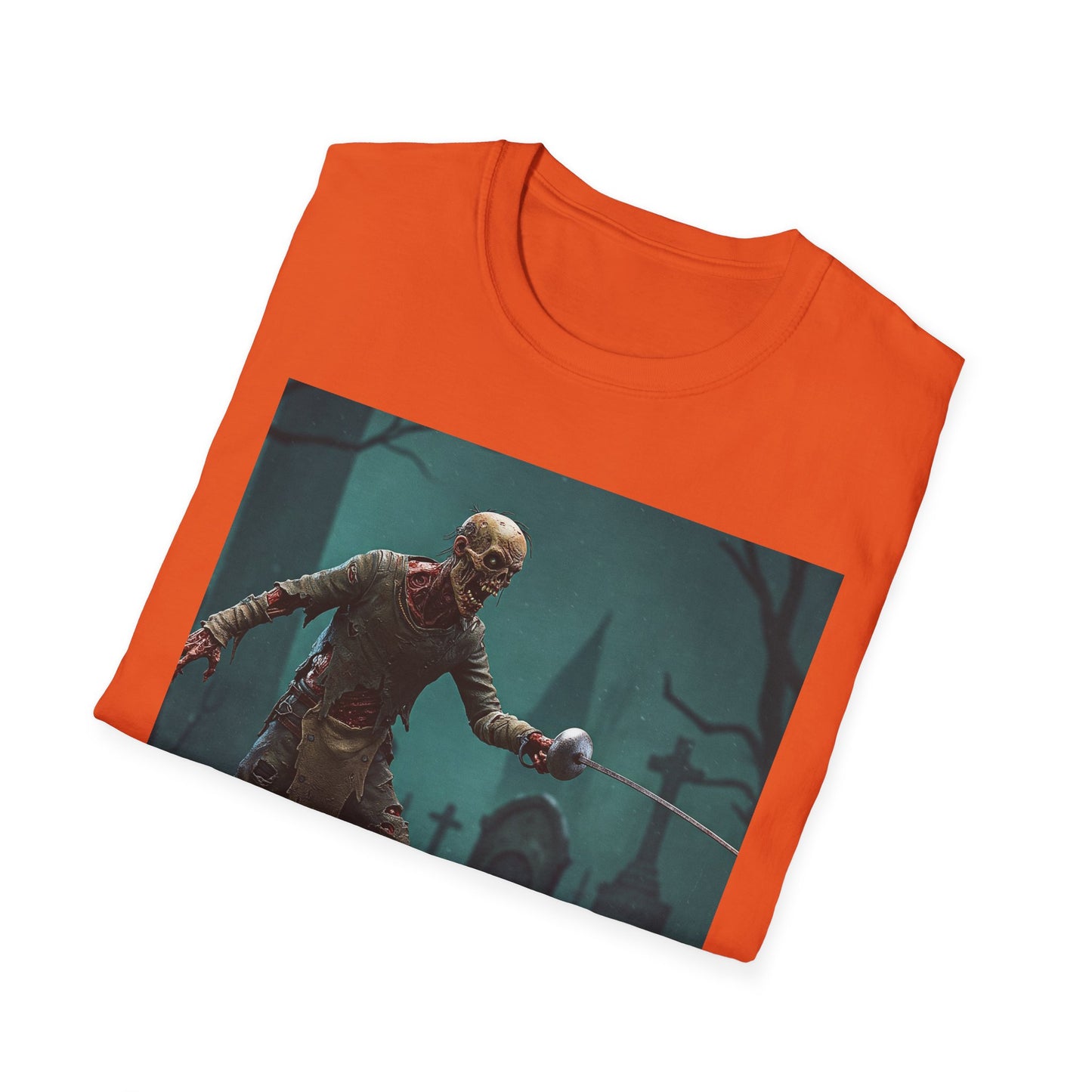 Zombie Swordsman Unisex Softstyle T-Shirt - Perfect for Halloween & Horror Fans