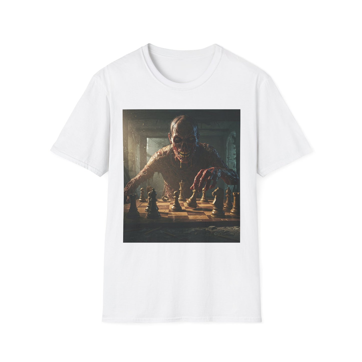 Zombie Chess Apocalyptic Portrait Tee, bold, decaying zombie graphic