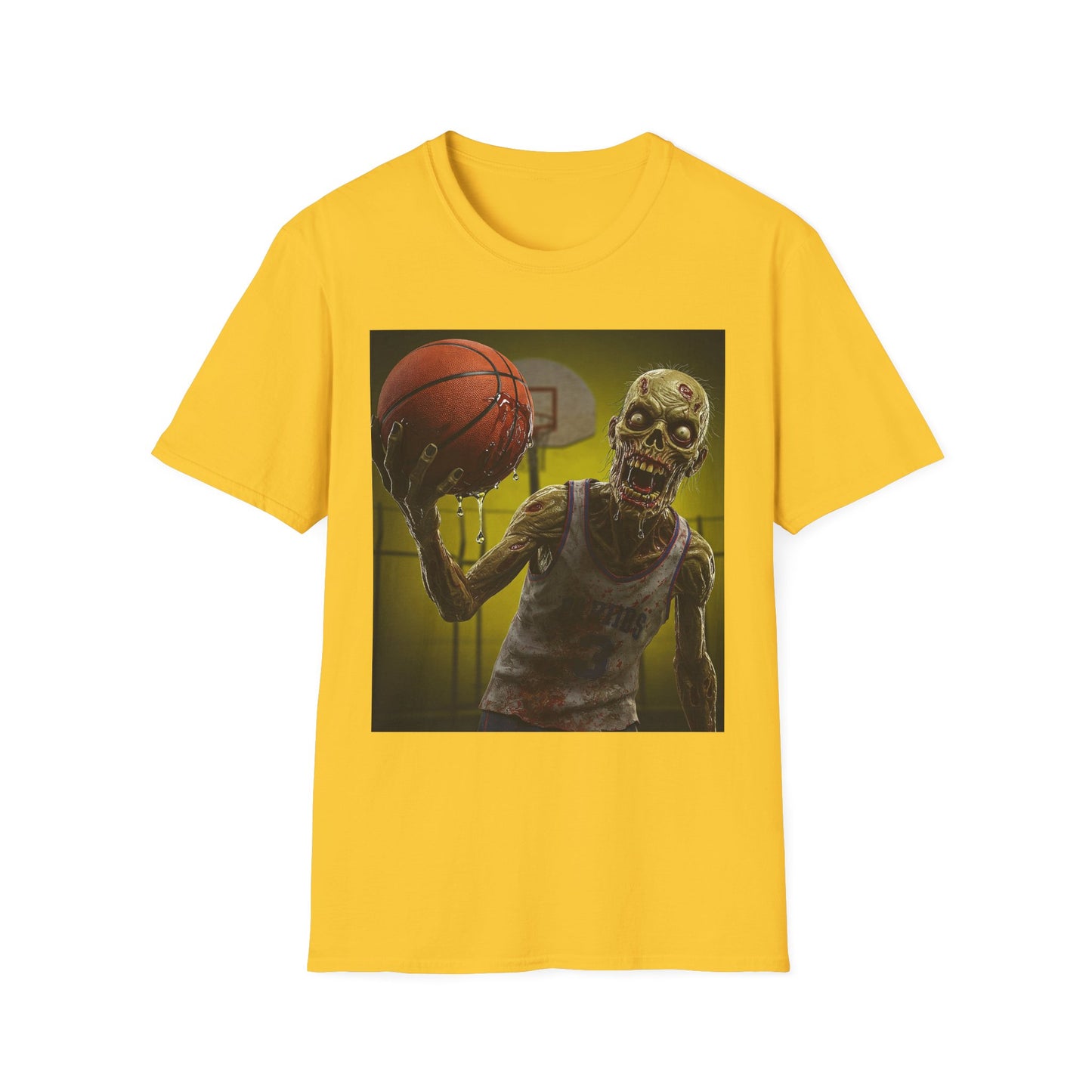 Zombie Basketball Apocalyptic Portrait Tee, bold, decaying zombie graphic