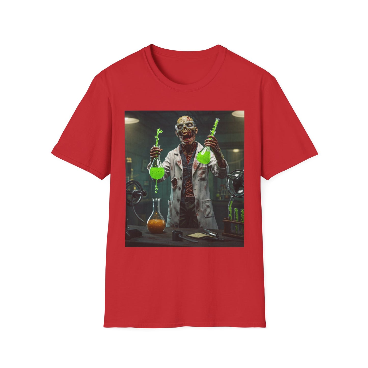 Zombie Scientist Apocalyptic Portrait Tee, bold, decaying zombie graphic