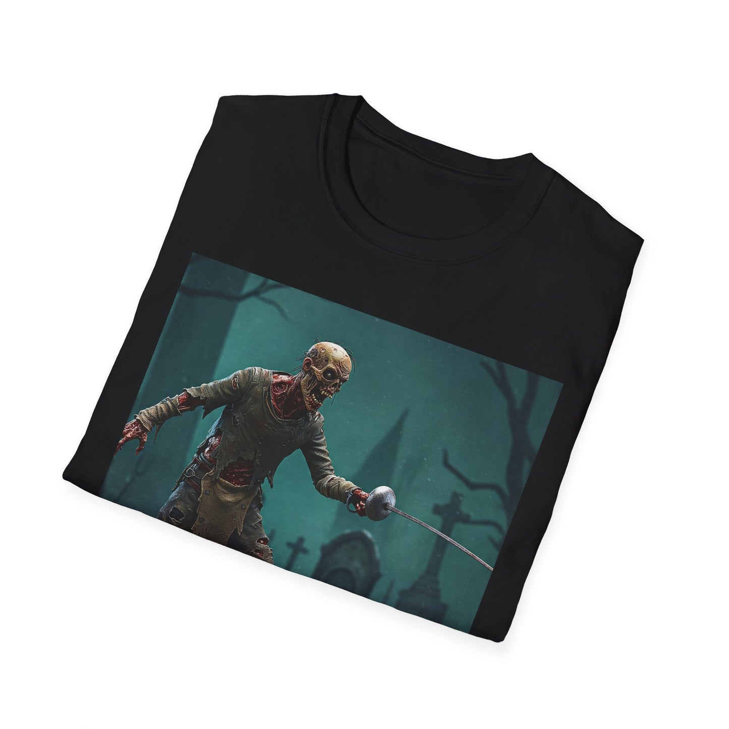 Zombie Swordsman Unisex Softstyle T-Shirt - Perfect for Halloween & Horror Fans