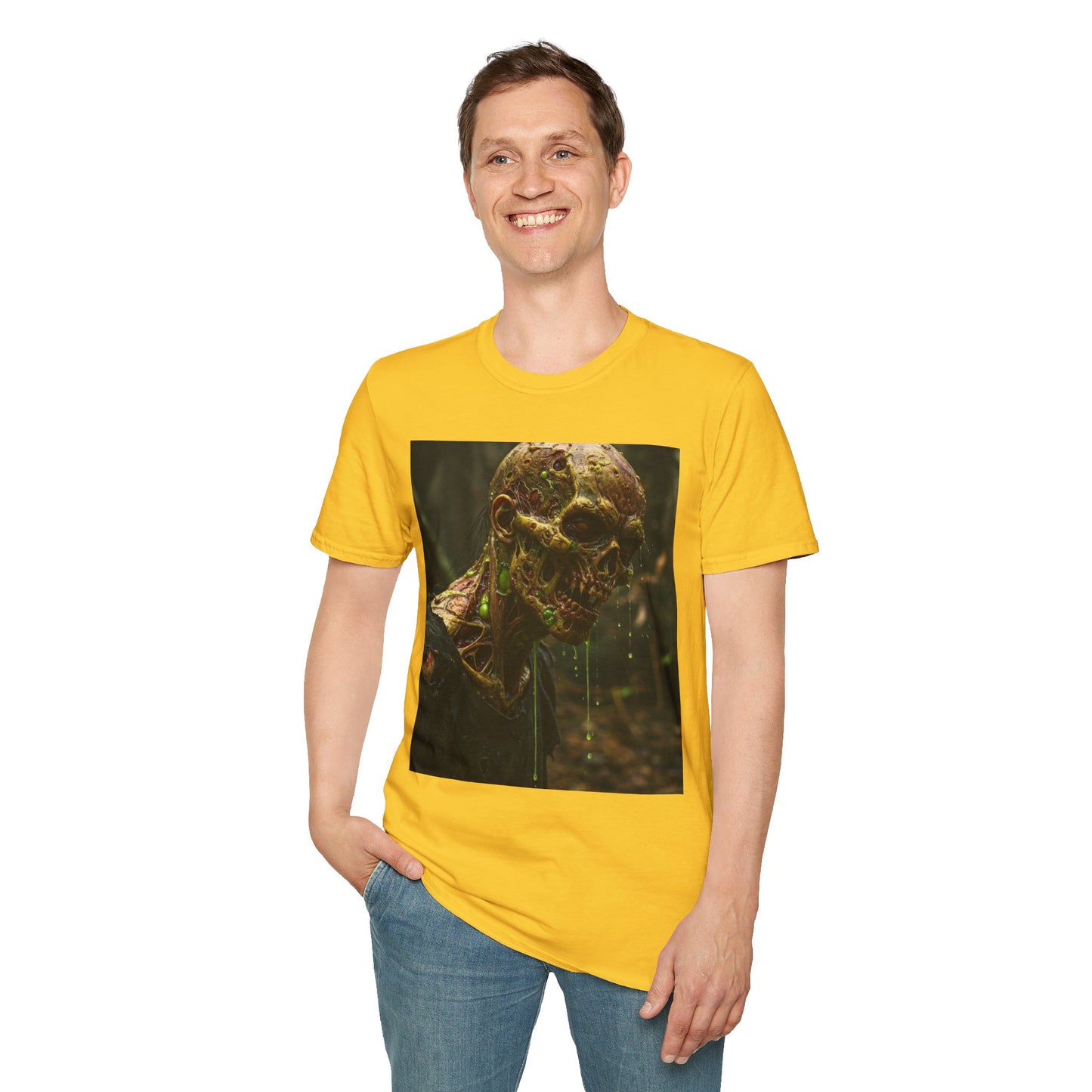 Creepy Zombie Graphic Unisex Softstyle T-Shirt - Perfect for Halloween and Horror Fans