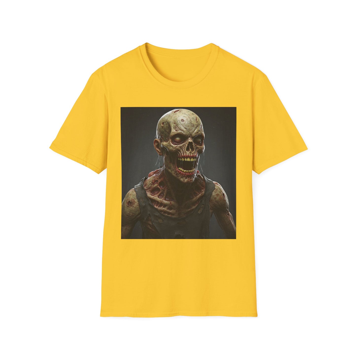 Unisex Softstyle T-Shirt with Creepy Zombie Graphic - Perfect for Halloween and Horror Fans