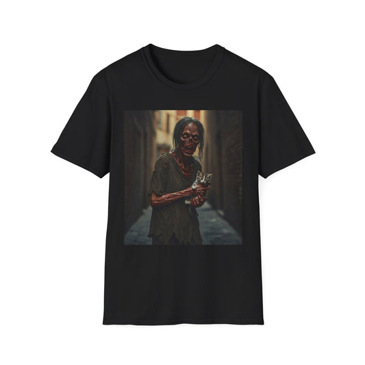 Zombie Cat Lover Apocalyptic Portrait Tee, bold, decaying zombie graphic