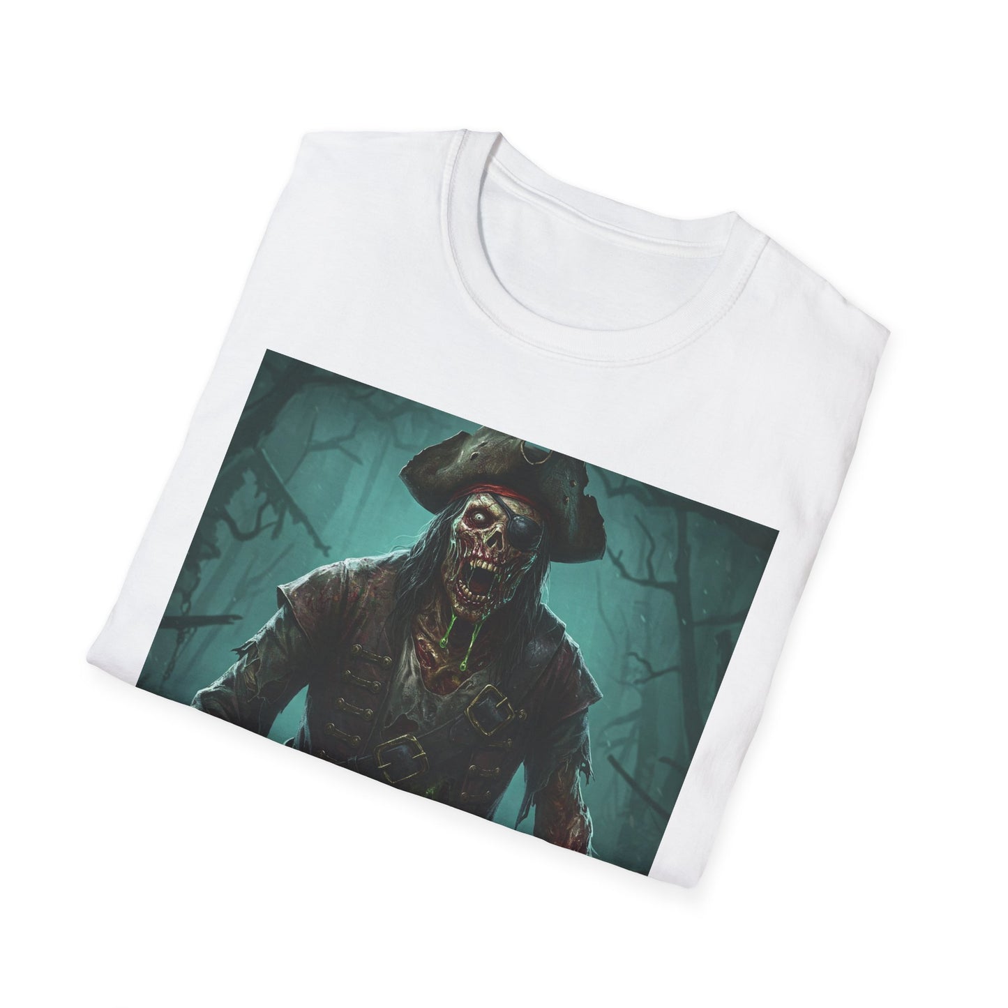 Pirate Skeleton Unisex Softstyle T-Shirt - Perfect for Halloween and Adventure Lovers