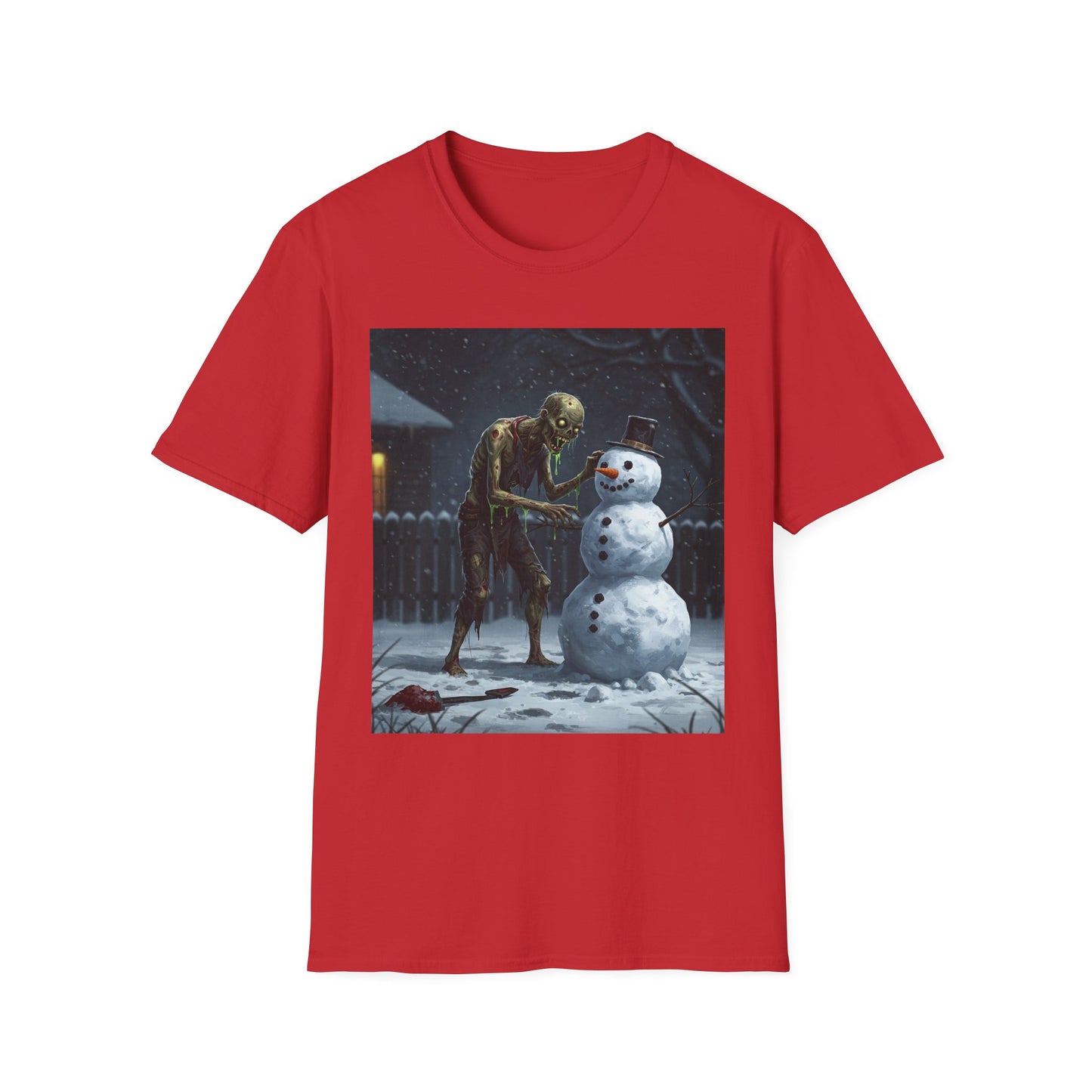 Merry Horror Unisex Softstyle T-Shirt - Creepy Snowman Design