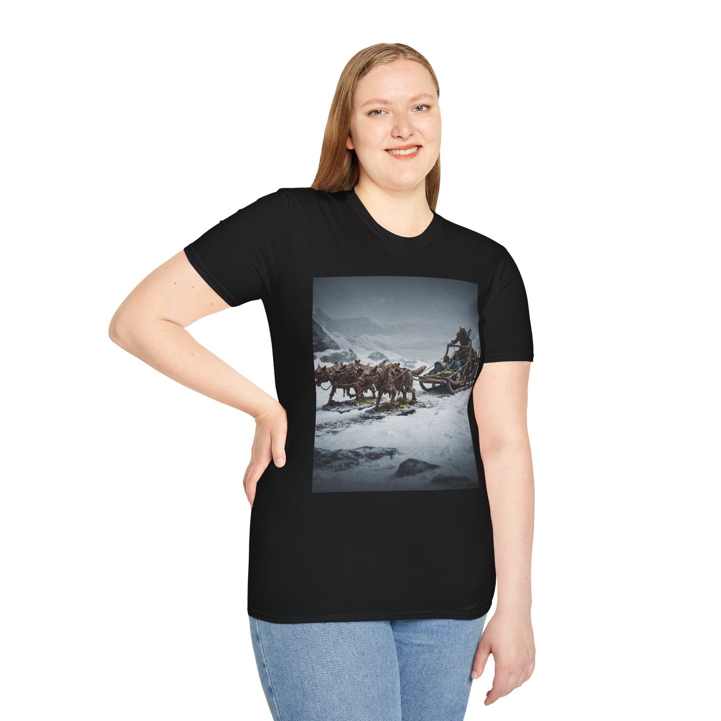 Adventure Awaits Unisex Softstyle T-Shirt - Mountain Trekking Design