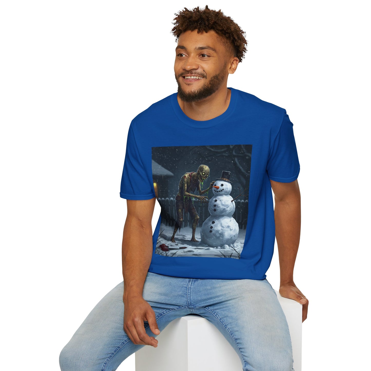 Merry Horror Unisex Softstyle T-Shirt - Creepy Snowman Design