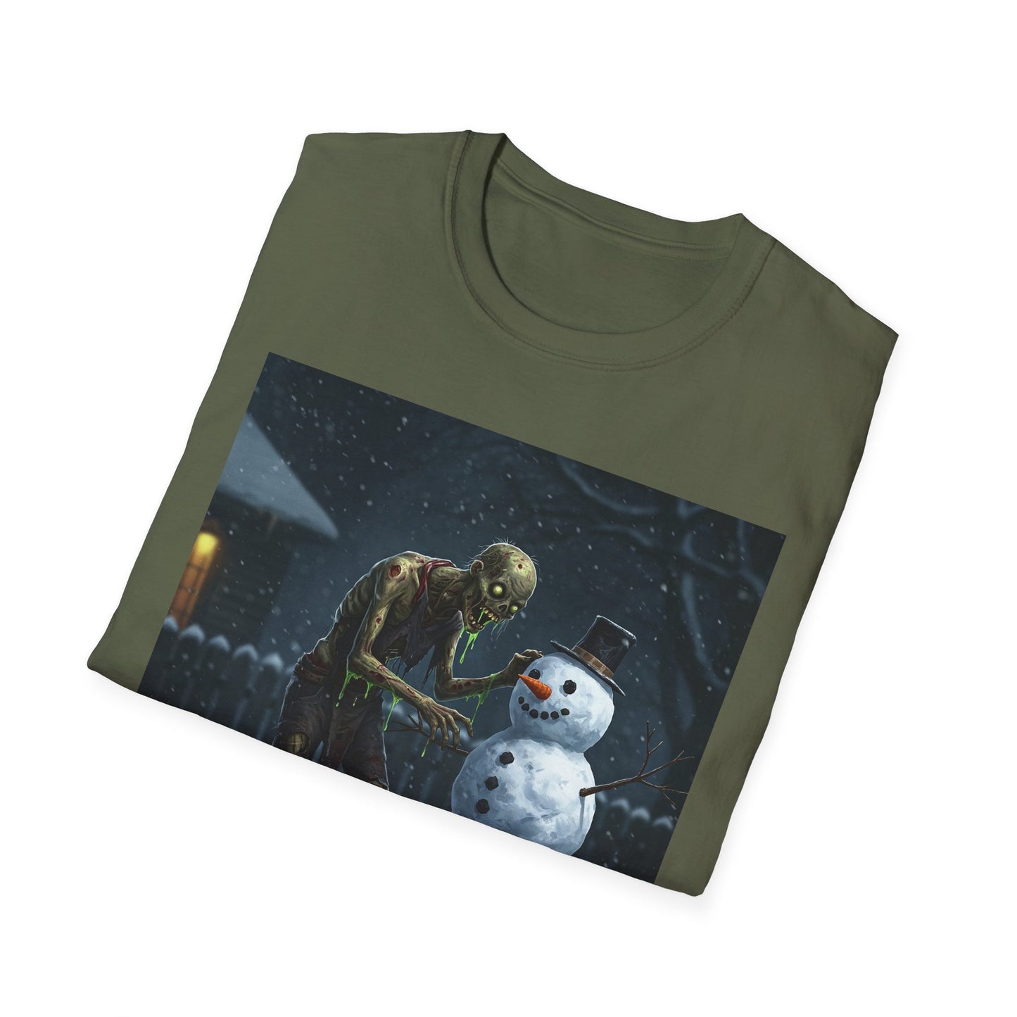 Merry Horror Unisex Softstyle T-Shirt - Creepy Snowman Design