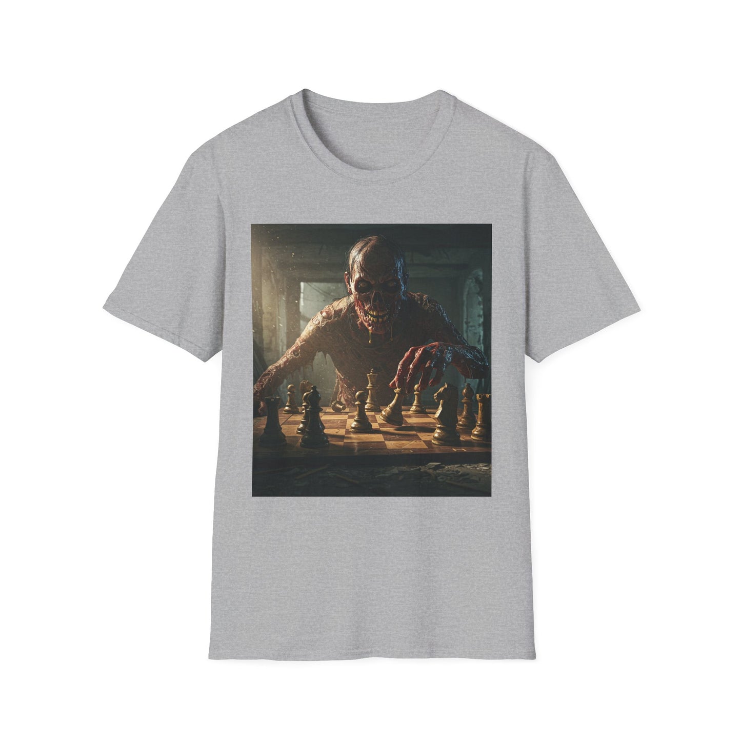 Zombie Chess Apocalyptic Portrait Tee, bold, decaying zombie graphic