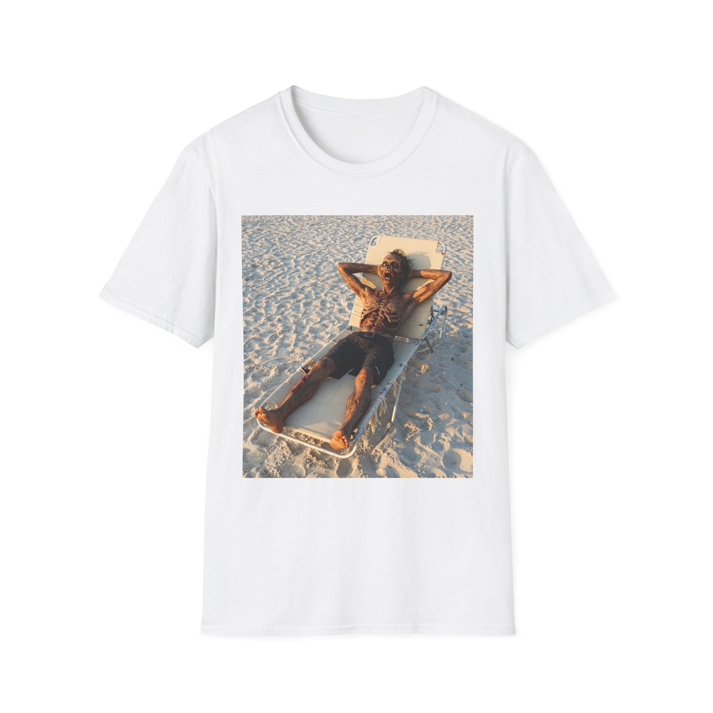 Relaxing Beach Apocalyptic Portrait Tee, bold, decaying zombie graphic