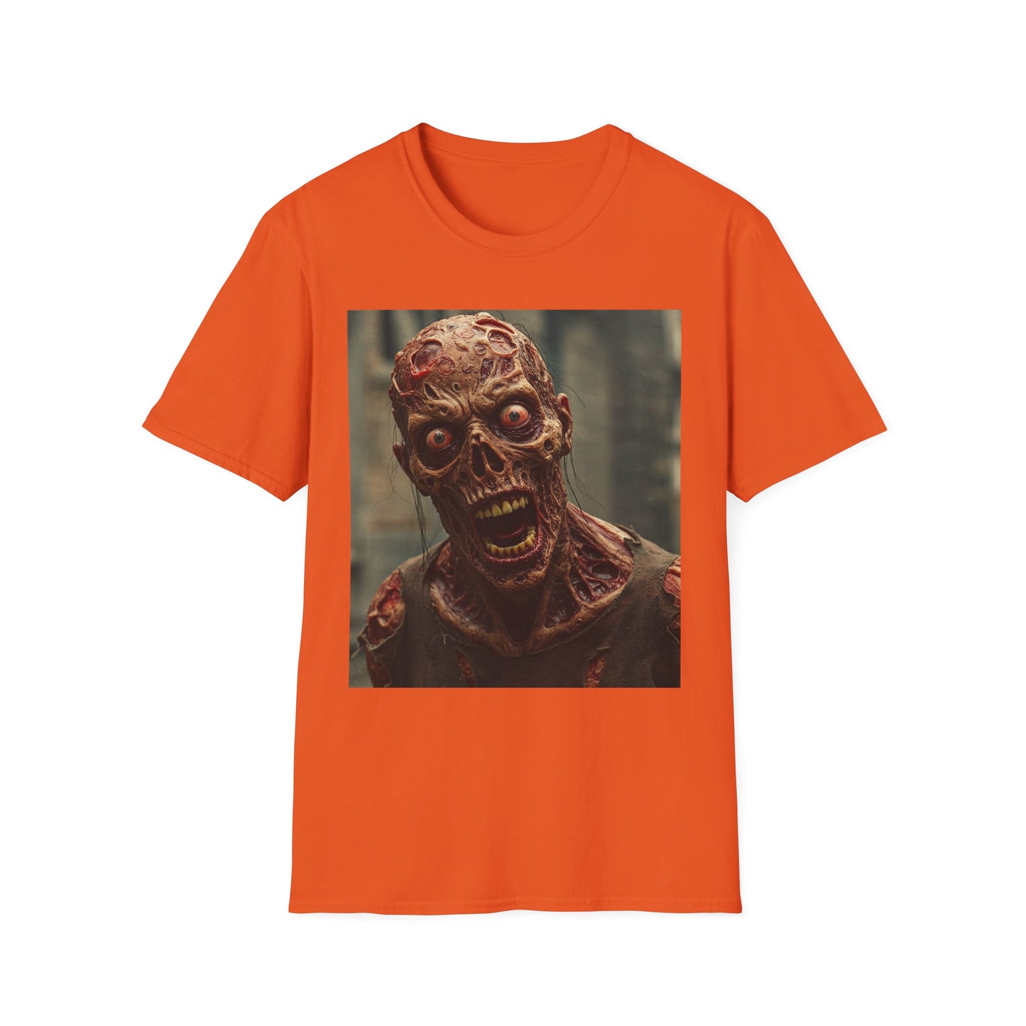 Creepy Zombie Unisex Softstyle T-Shirt for Halloween Horror Fans