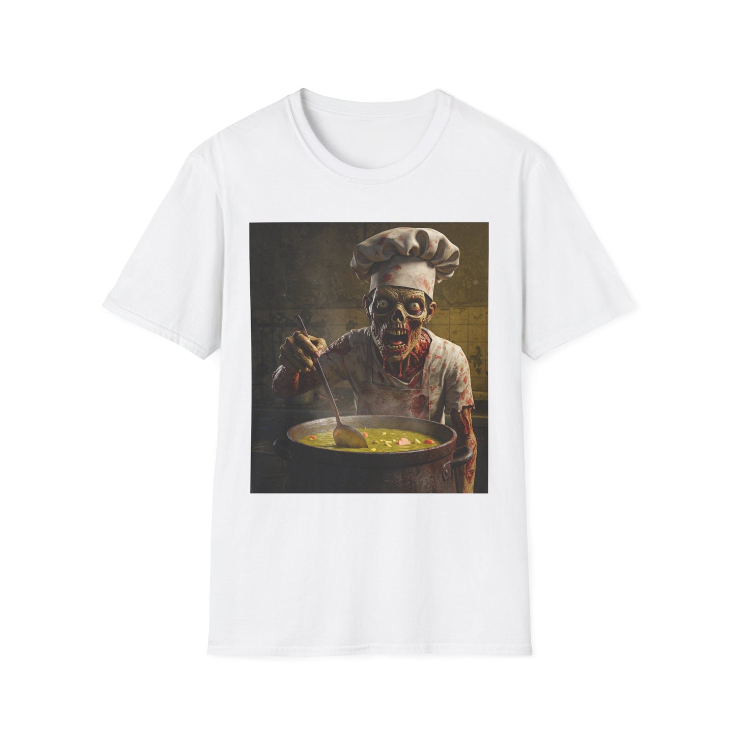 Zombie Chef Apocalyptic Portrait Tee, bold, decaying zombie graphic