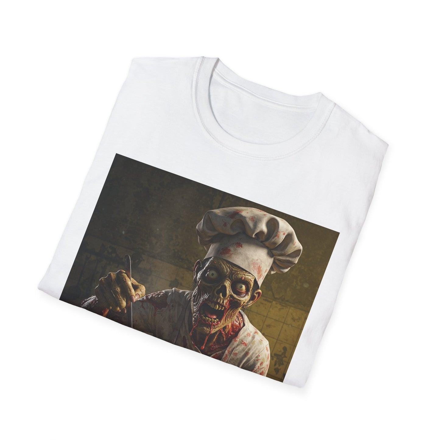 Zombie Chef Apocalyptic Portrait Tee, bold, decaying zombie graphic